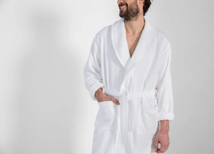 Man wearing an envello Classic Plush Cotton Bathrobe